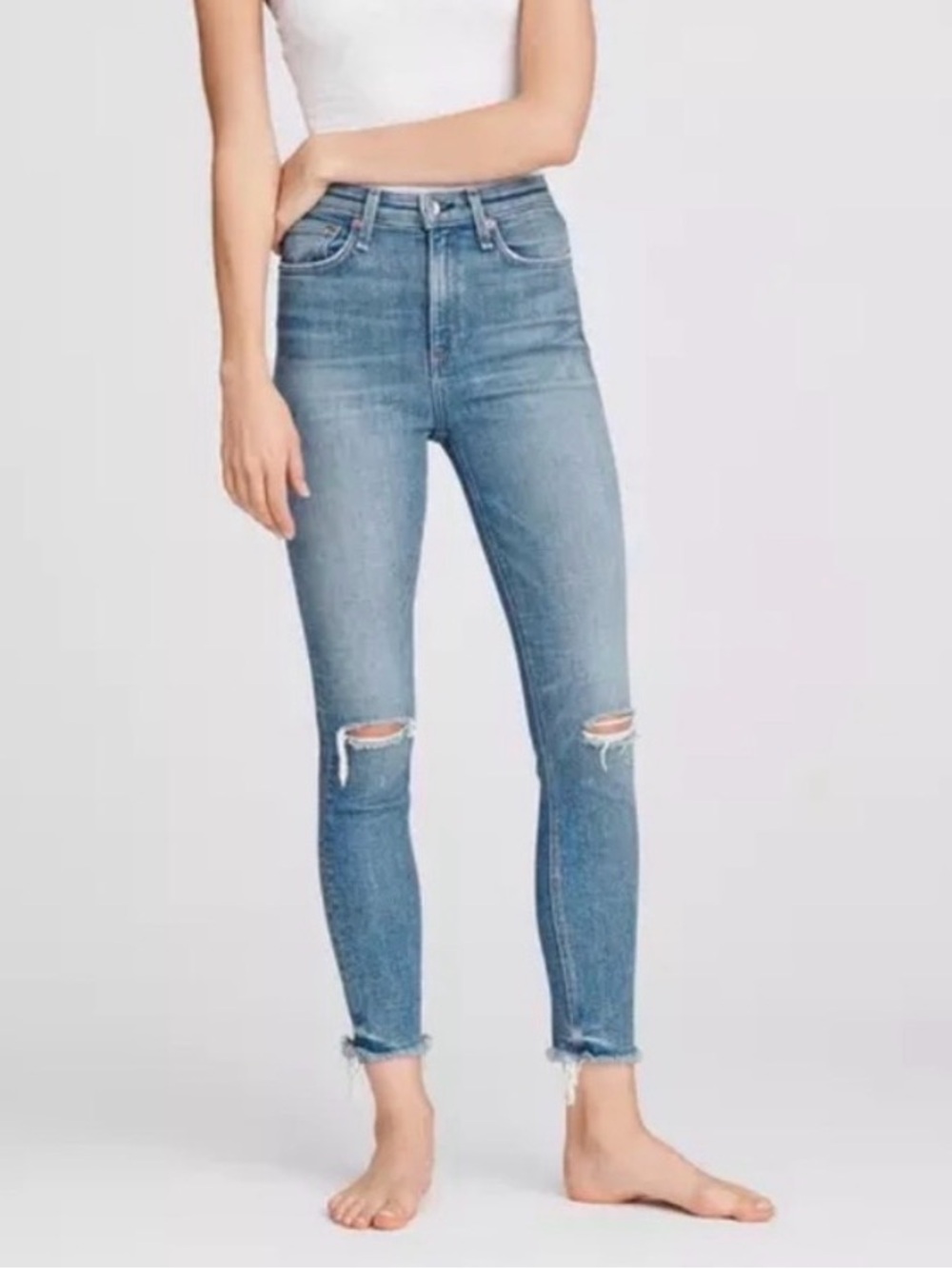 Rag & Bone Nina High Rise Ankle Skinny Jeans 23 Vernon Holes Distressed
